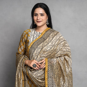 Yellow - Bagru Block Printed Chanderi Silk Kurta with Palazzo & Dupatta Set