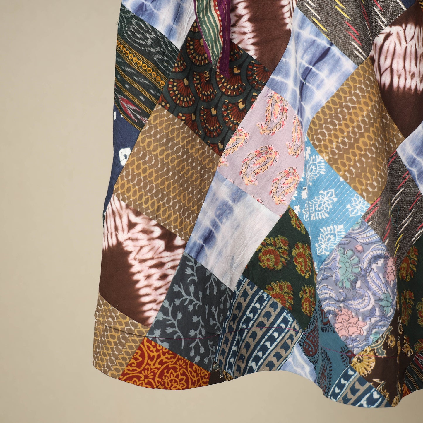 Multicolor Wrap Around Patchwork Cotton Skirt