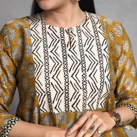 Yellow - Bagru Block Printed Chanderi Silk Kurta with Palazzo & Dupatta Set