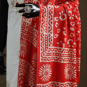 Red - Hand Block Batik Print Pure Mul Cotton Dupatta 53