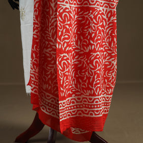 Red - Hand Block Batik Print Pure Mul Cotton Dupatta 53