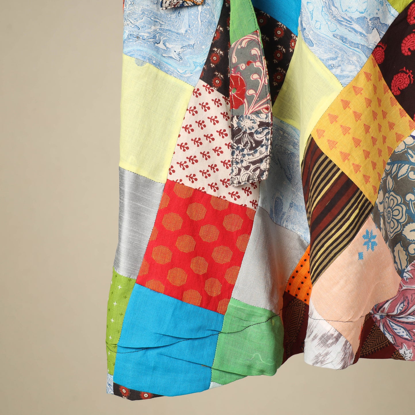 Multicolor - wrap around patchwork cotton skirt 05