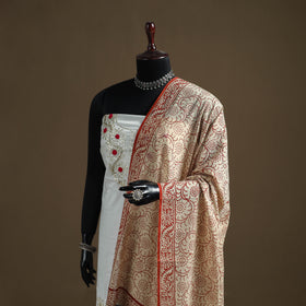 Beige - Bagru Hand Block Print Natural Dyed Pure Mul Cotton Dupatta 54