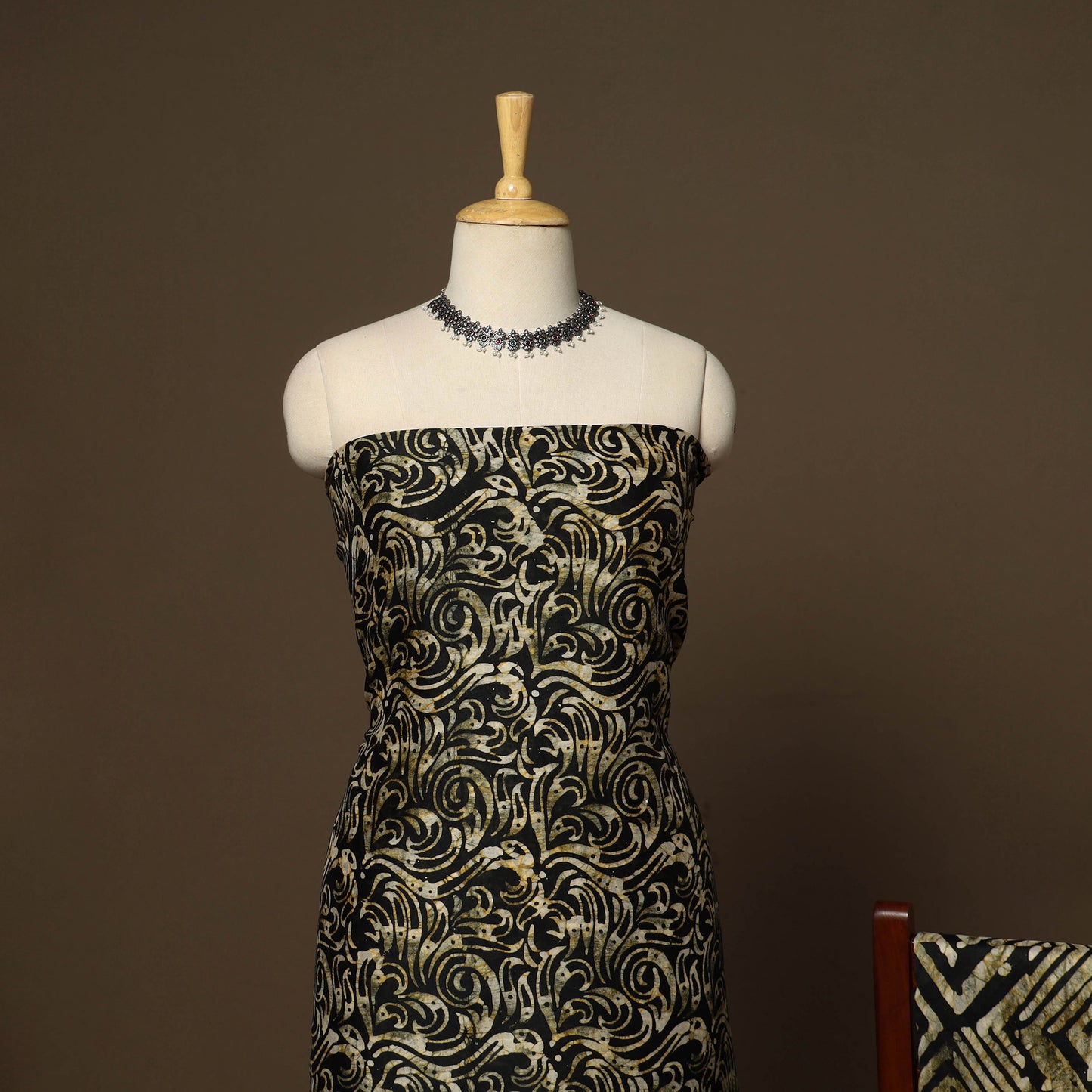 Black - 3pc chanderi silk unstitched hand batik dress