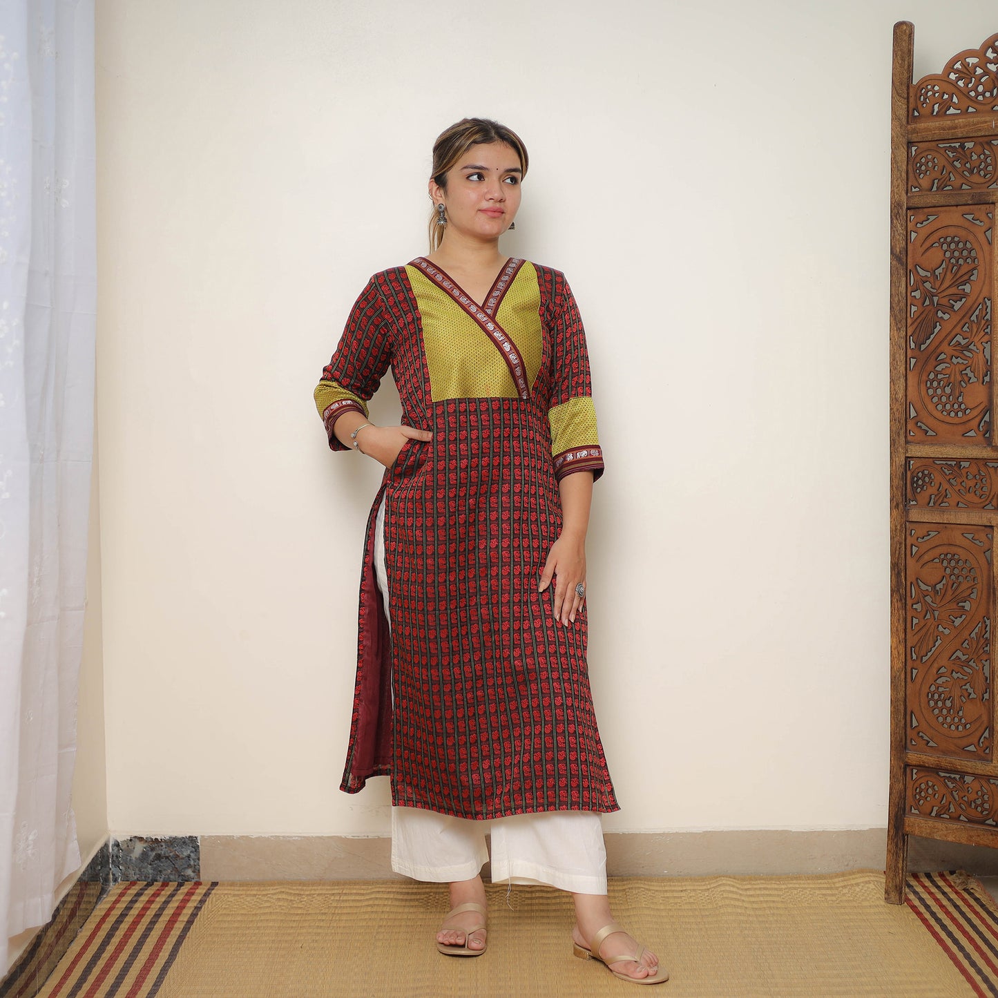 Red - Traditional Cotton Khun Straight Kurta for Women 26