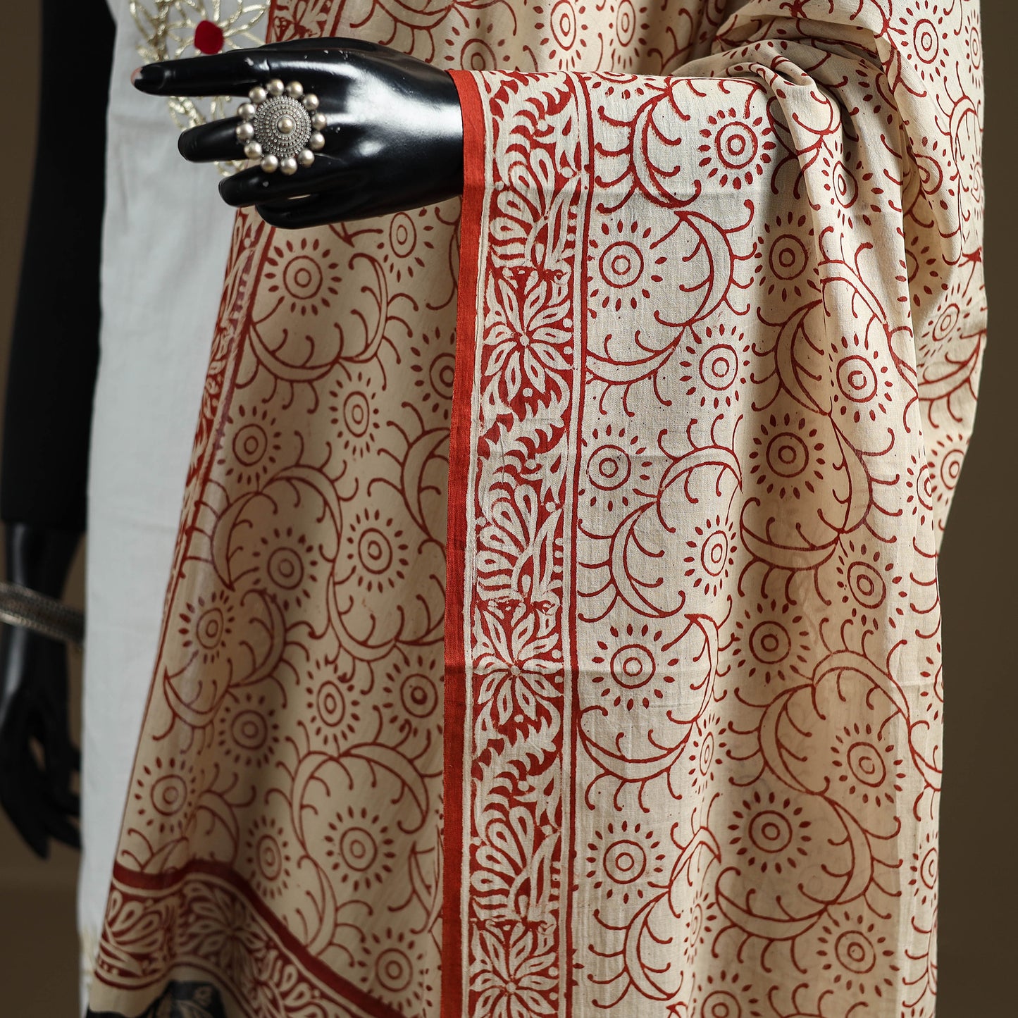 Beige - Bagru Hand Block Print Natural Dyed Pure Mul Cotton Dupatta 54