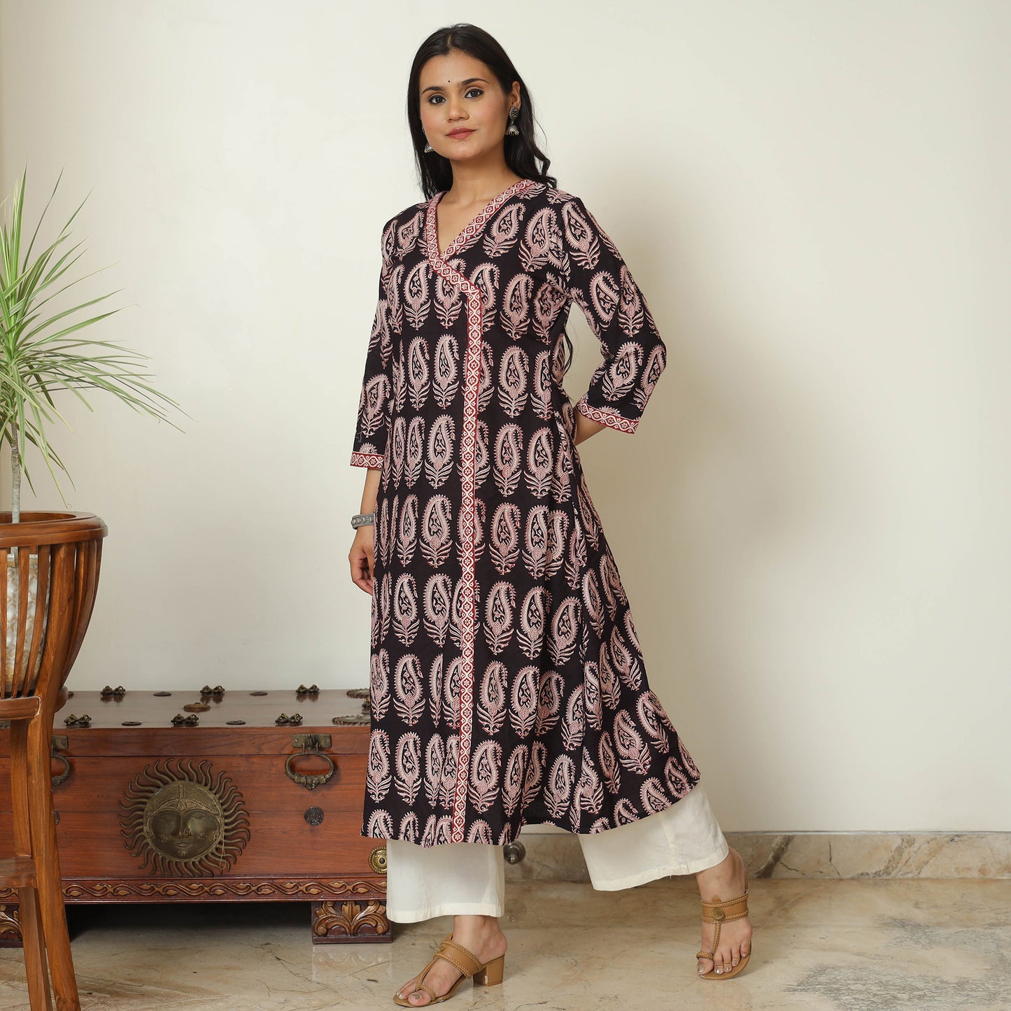 Black - Bagh Hand Block Printed Cotton A-Line Kurta 05