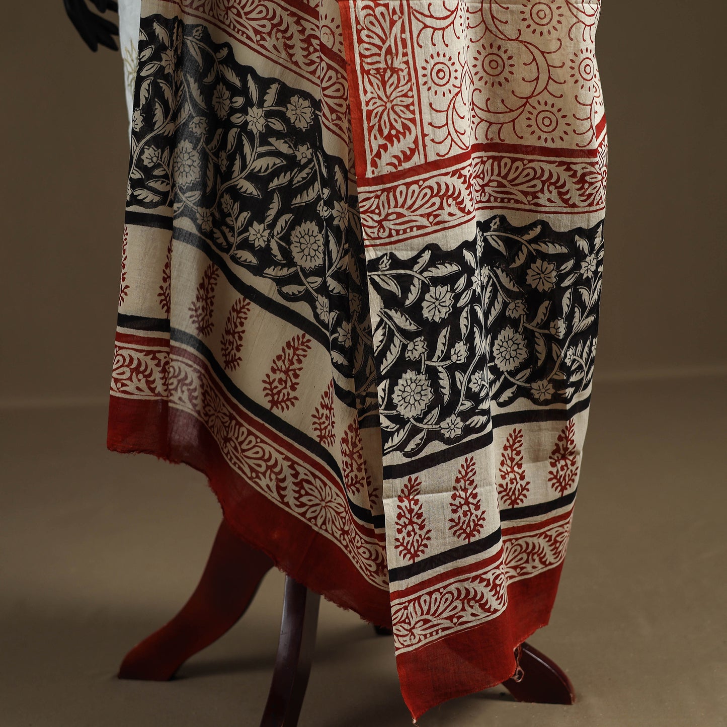 Beige - Bagru Hand Block Print Natural Dyed Pure Mul Cotton Dupatta 54