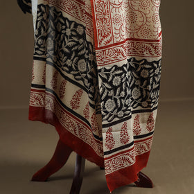 Beige - Bagru Hand Block Print Natural Dyed Pure Mul Cotton Dupatta 54