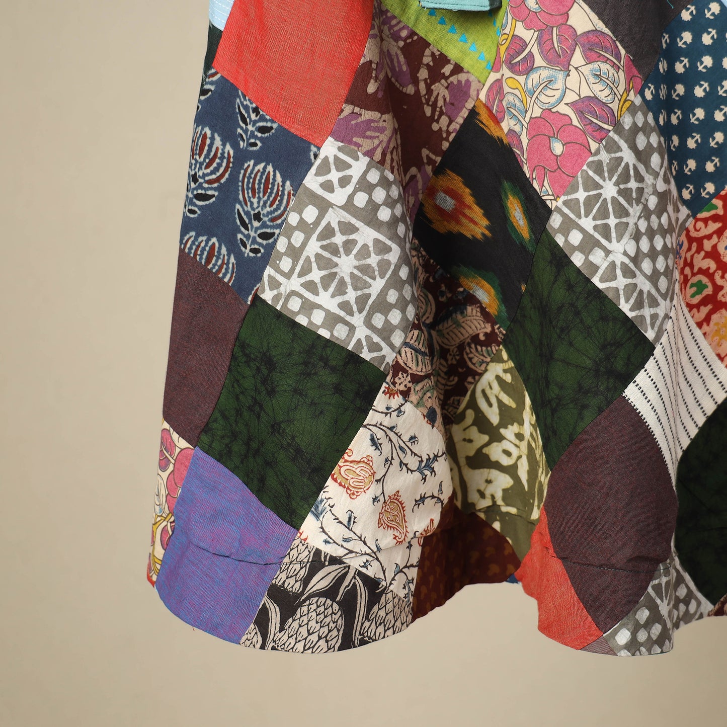 Multicolor Wrap Around Patchwork Cotton Skirt