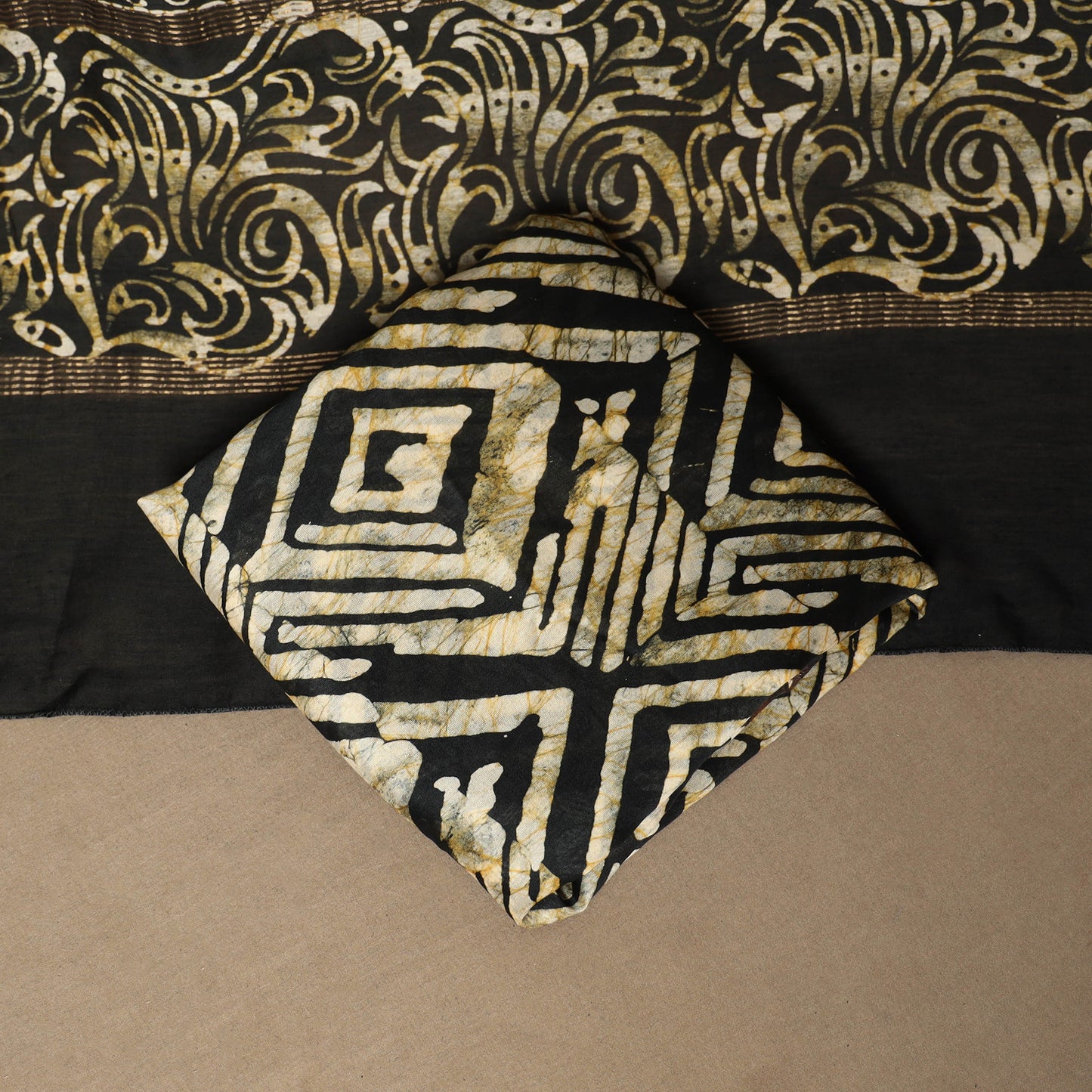 Black - 3pc chanderi silk unstitched hand batik dress