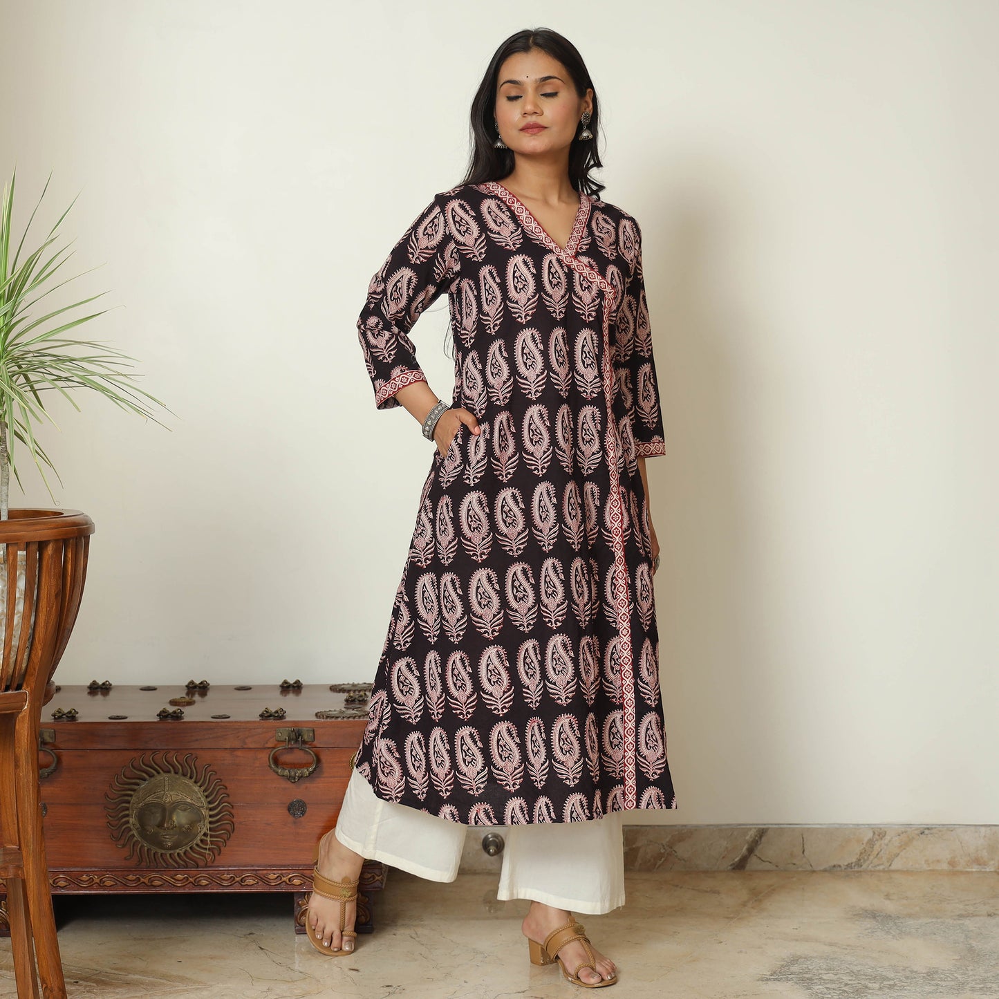 Black - Bagh Hand Block Printed Cotton A-Line Kurta 05