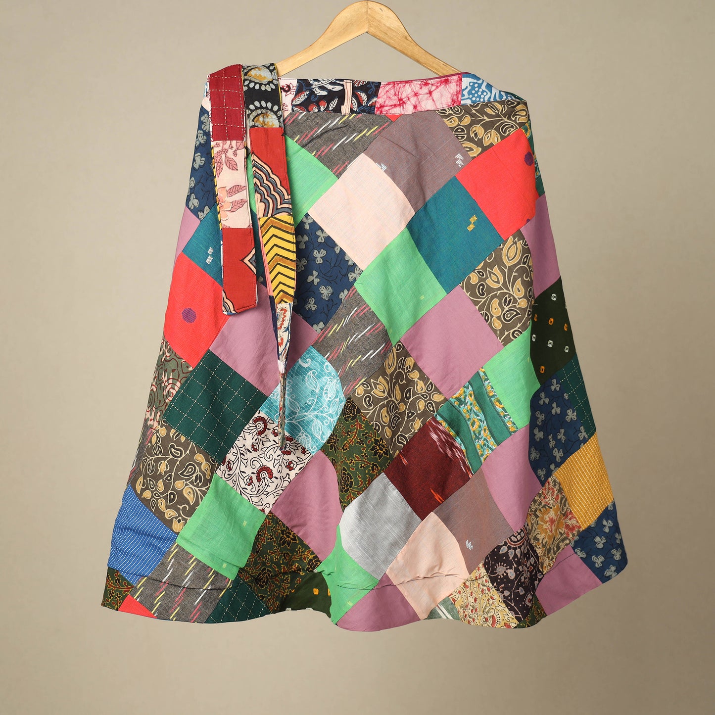 Multicolor Wrap Around Patchwork Cotton Skirt