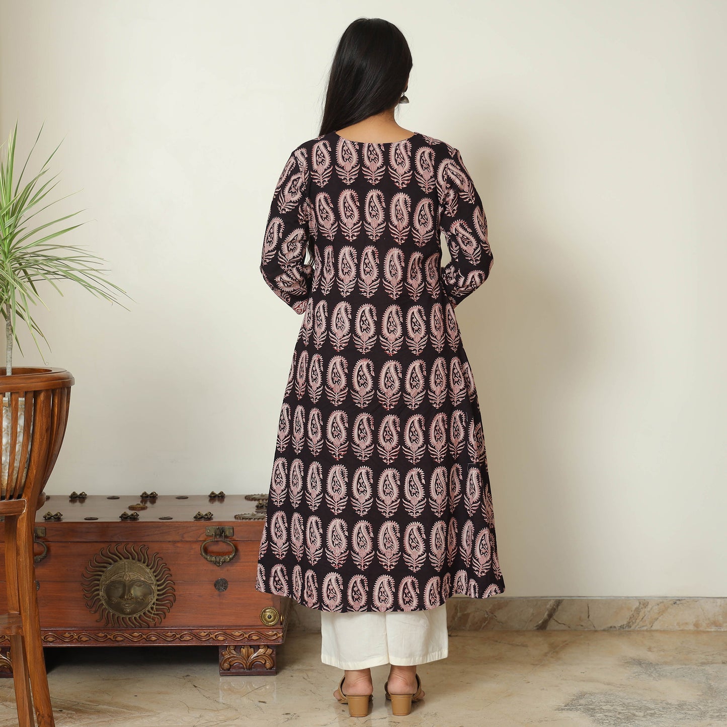 Black - Bagh Hand Block Printed Cotton A-Line Kurta 05