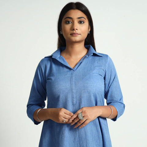 Cornflower Blue Plain Handloom Cotton Dress