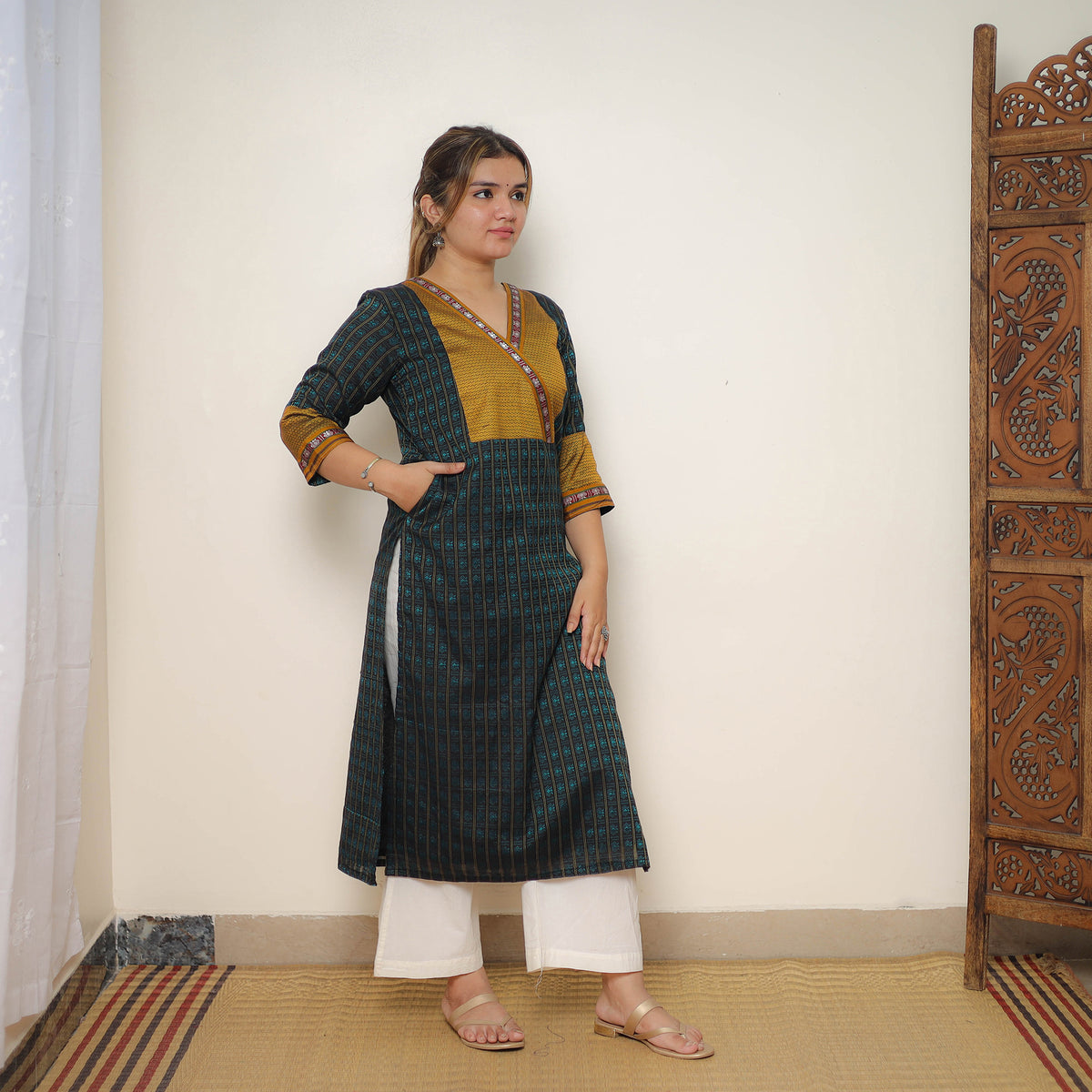 Green - Traditional Cotton Khun Straight Kurta for Women 27