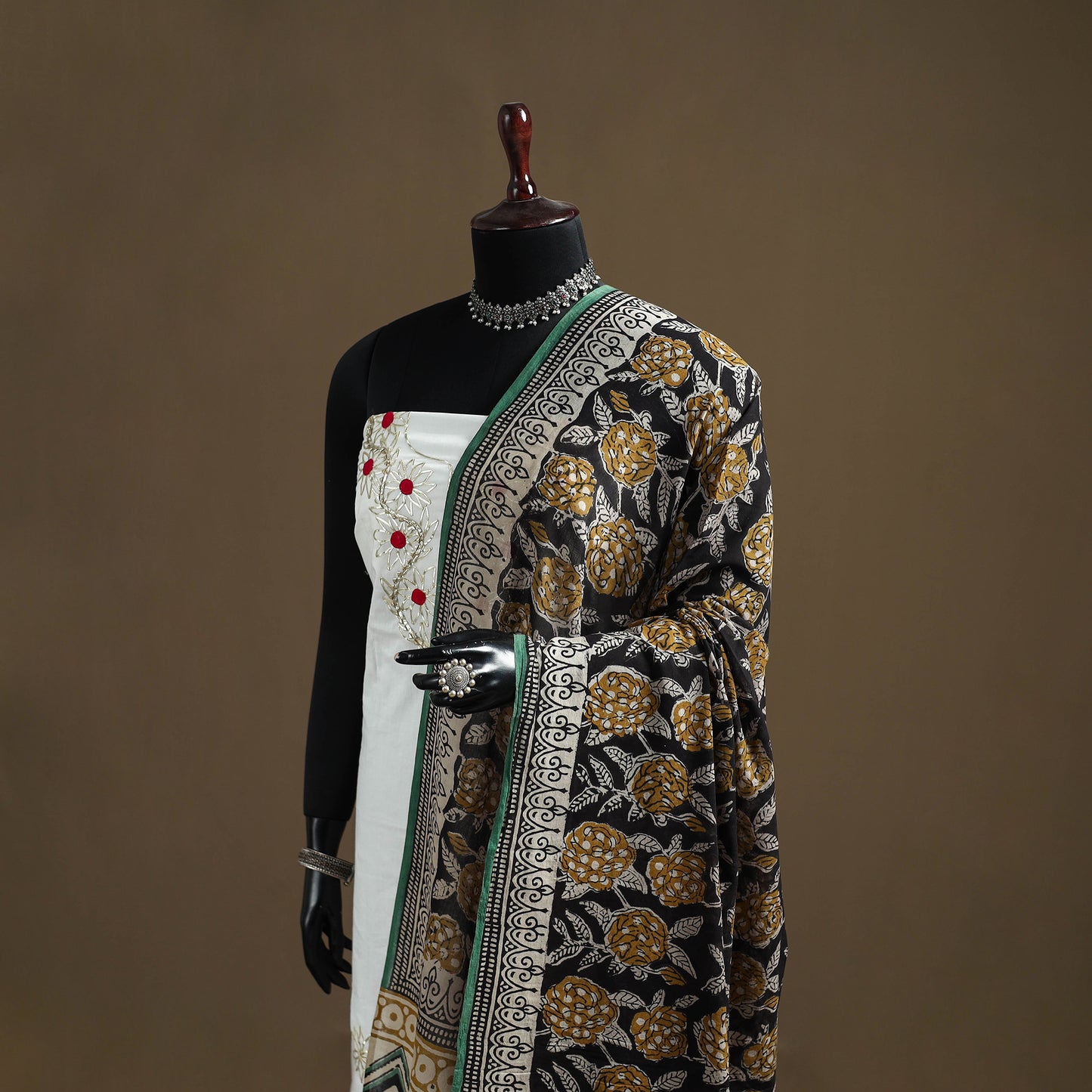 Black - Bagru Hand Block Print Natural Dyed Pure Mul Cotton Dupatta 56