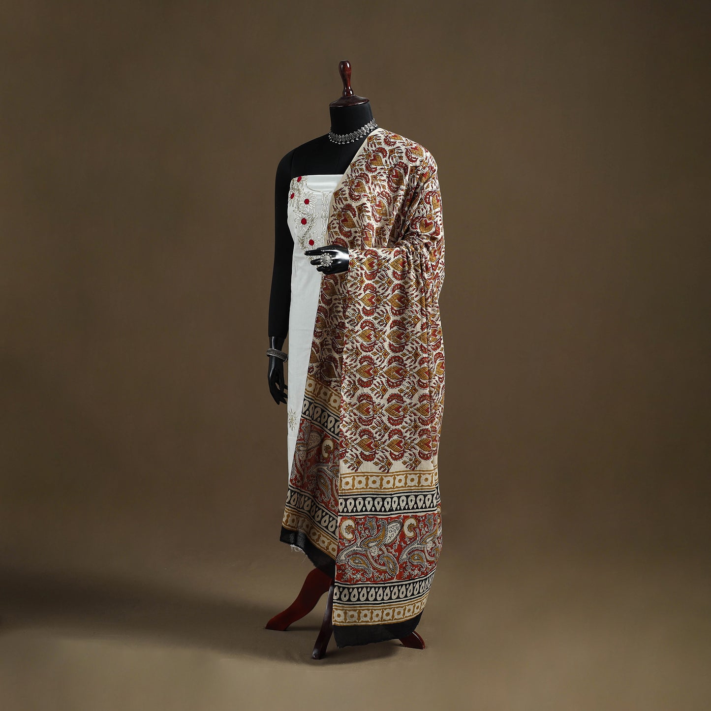 Beige - Bagru Hand Block Print Natural Dyed Pure Mul Cotton Dupatta 57