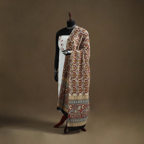 Beige - Bagru Hand Block Print Natural Dyed Pure Mul Cotton Dupatta 57