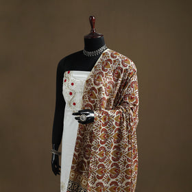 Beige - Bagru Hand Block Print Natural Dyed Pure Mul Cotton Dupatta 57
