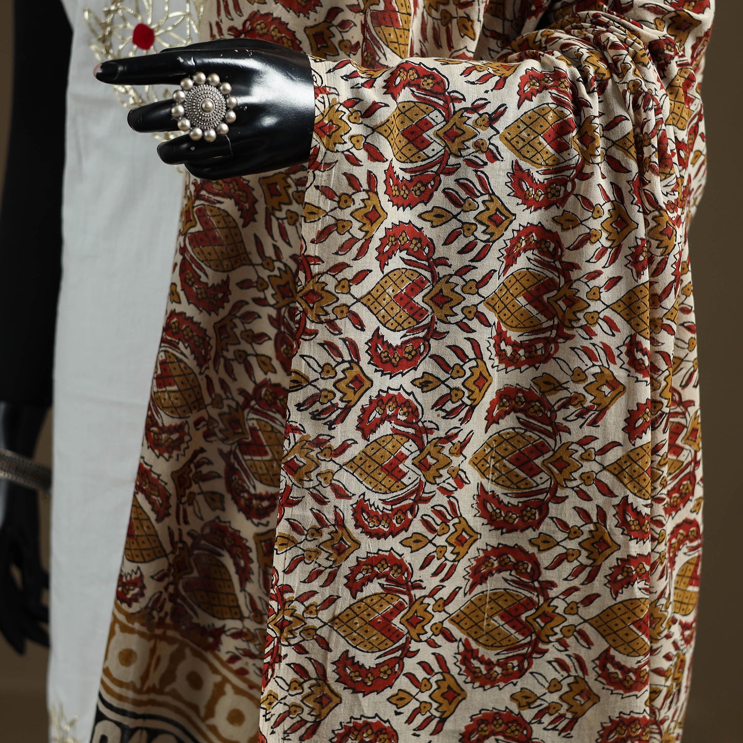 Beige - Bagru Hand Block Print Natural Dyed Pure Mul Cotton Dupatta 57