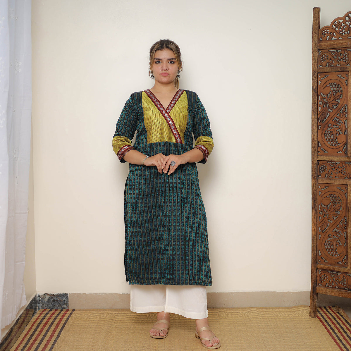 Green - Traditional Cotton Khun Straight Kurta for Women 28