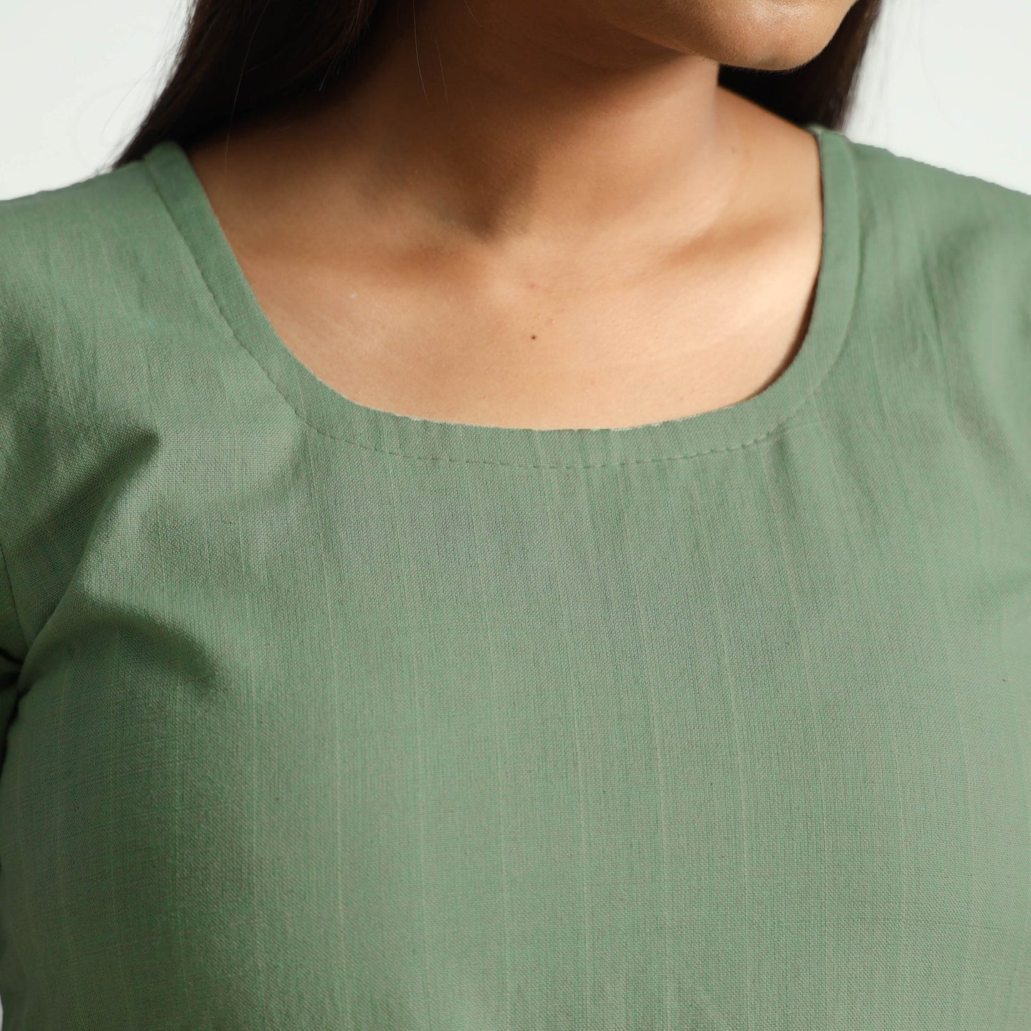 Sage Green Plain Handloom Cotton Dress