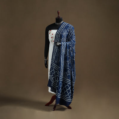 Blue - Indigo Bagru Hand Block Print Natural Dyed Pure Mul Cotton Dupatta 58