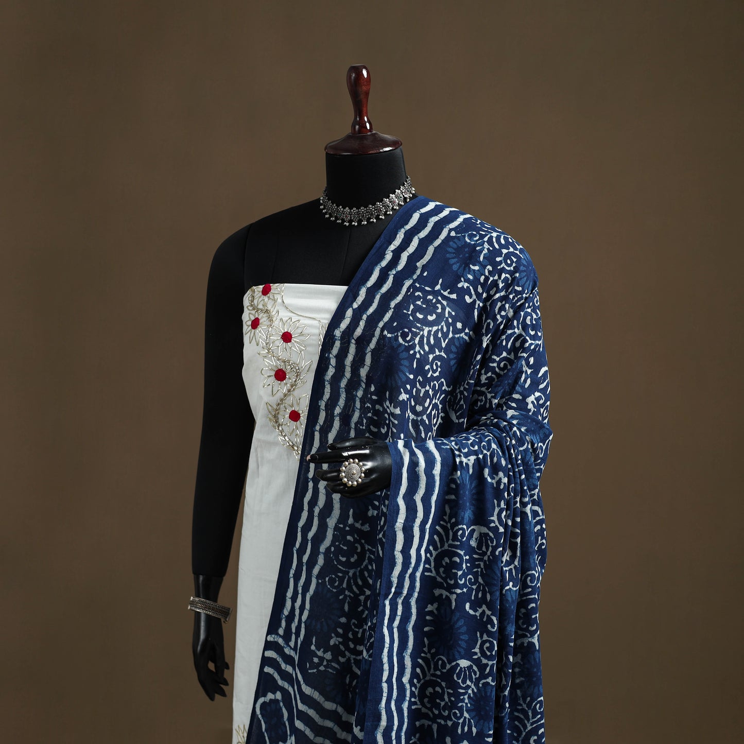 Blue - Indigo Bagru Hand Block Print Natural Dyed Pure Mul Cotton Dupatta 58