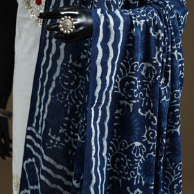 Blue - Indigo Bagru Hand Block Print Natural Dyed Pure Mul Cotton Dupatta 58