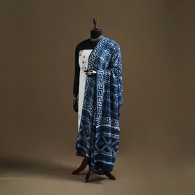 Blue - Indigo Bagru Hand Block Print Natural Dyed Pure Mul Cotton Dupatta 59