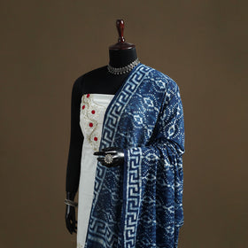 Blue - Indigo Bagru Hand Block Print Natural Dyed Pure Mul Cotton Dupatta 59
