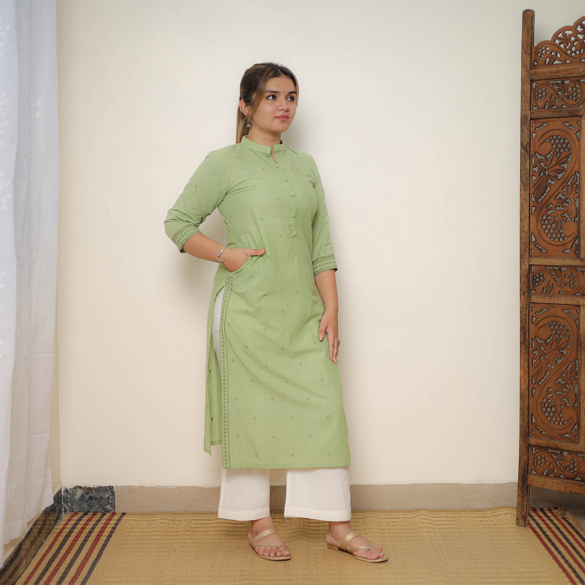 Green - Jacquard Cotton Straight Kurta 02