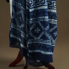 Blue - Indigo Bagru Hand Block Print Natural Dyed Pure Mul Cotton Dupatta 59