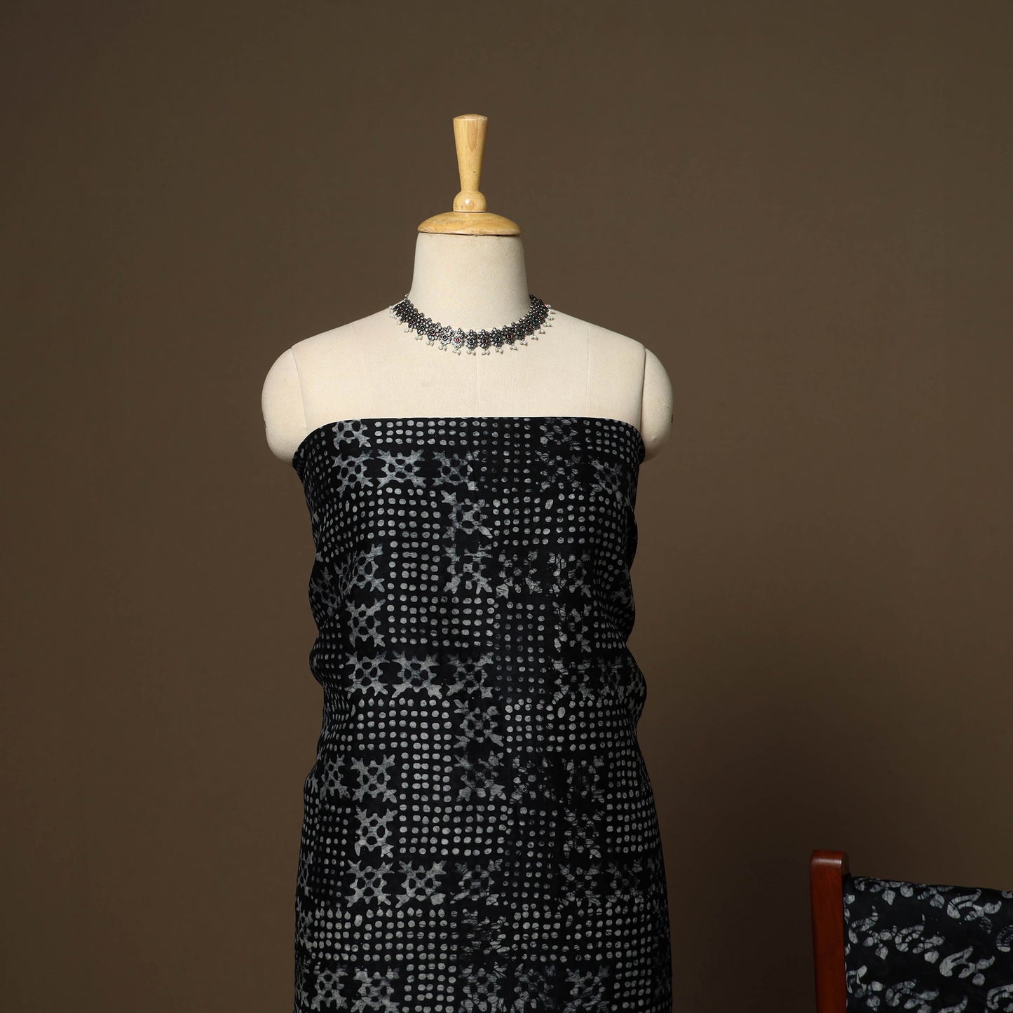 Black - 3pc chanderi silk hand batik unstitched dress