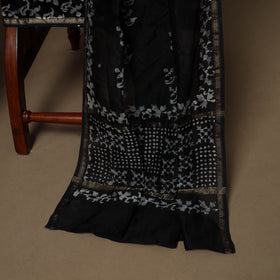 Black - 3pc chanderi silk hand batik unstitched dress