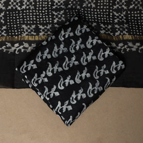 Black - 3pc chanderi silk hand batik unstitched dress