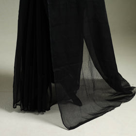 Black - Nazaakat Kota Doria Cotton Plain Saree with Blouse & Jewellery Set 02