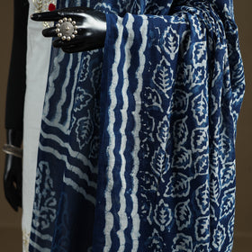 Blue - Indigo Bagru Hand Block Print Natural Dyed Pure Mul Cotton Dupatta 60