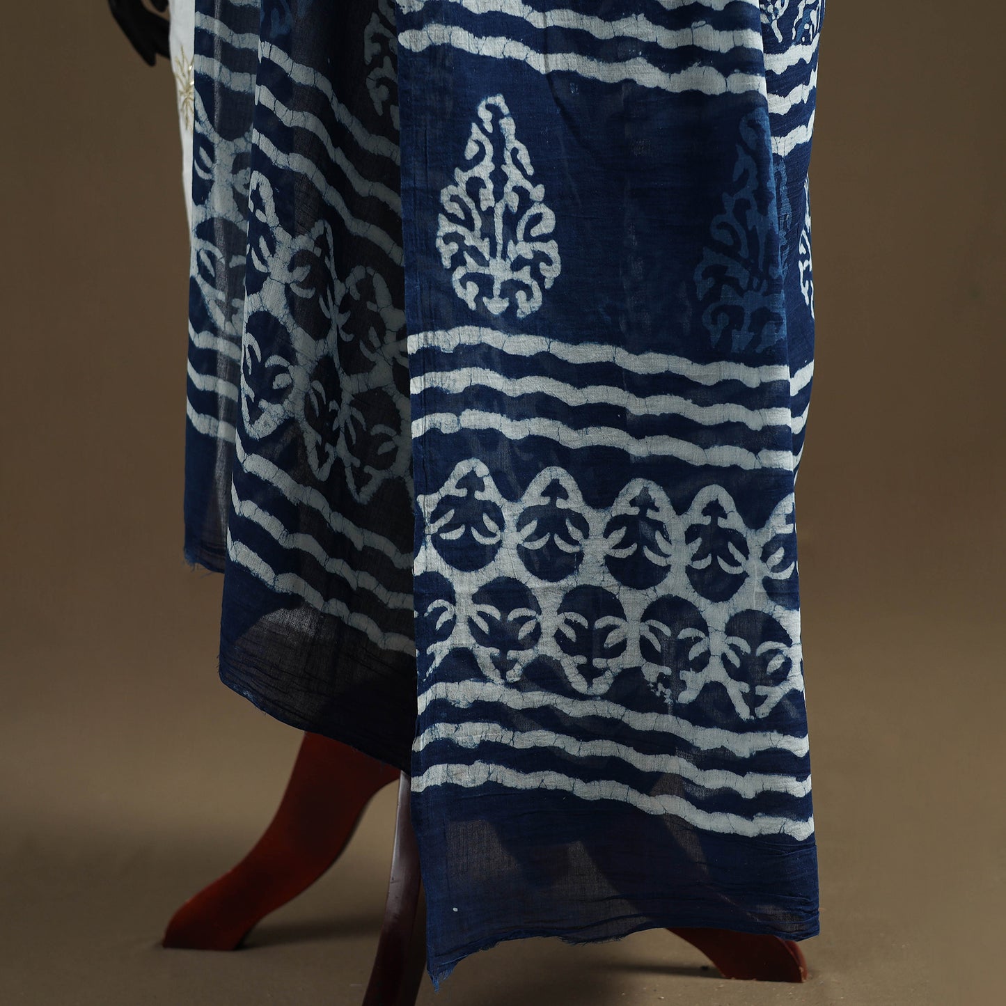 Blue - Indigo Bagru Hand Block Print Natural Dyed Pure Mul Cotton Dupatta 60