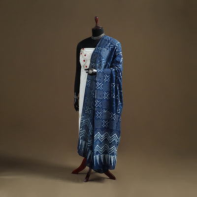 Blue - Indigo Bagru Hand Block Print Natural Dyed Pure Mul Cotton Dupatta 61