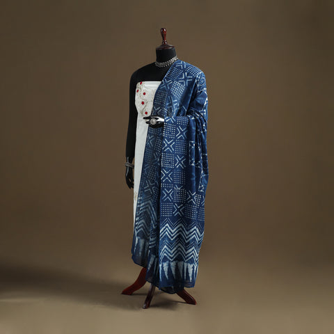 Blue - Indigo Bagru Hand Block Print Natural Dyed Pure Mul Cotton Dupatta 61