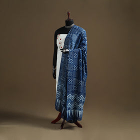 Blue - Indigo Bagru Hand Block Print Natural Dyed Pure Mul Cotton Dupatta 61