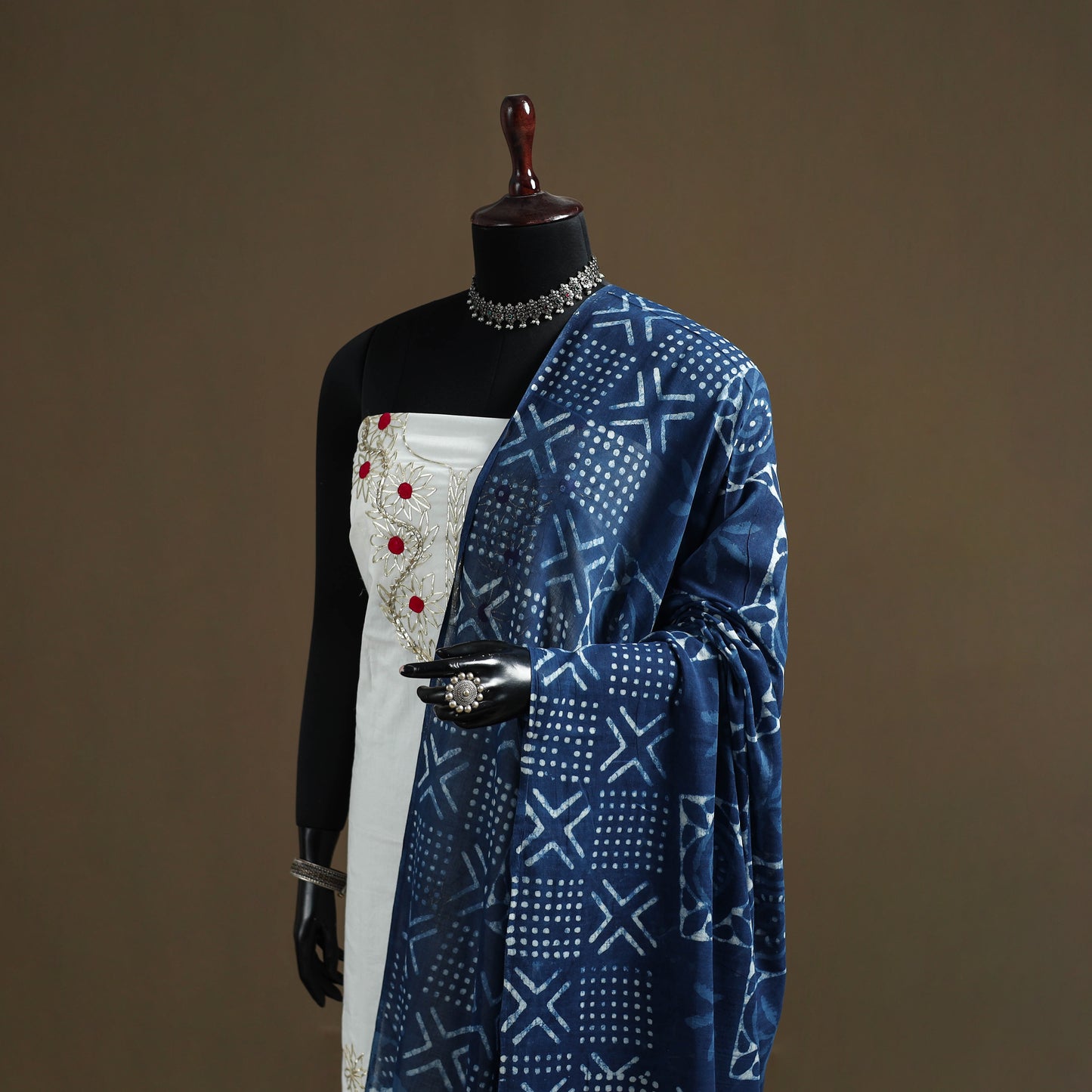 Blue - Indigo Bagru Hand Block Print Natural Dyed Pure Mul Cotton Dupatta 61