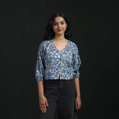 Hand Block Sanganeri Print Cotton Floral Crop Top 06
