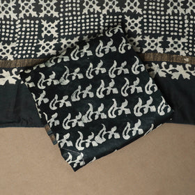 Black - 3pc chanderi silk unstitched hand batik dress