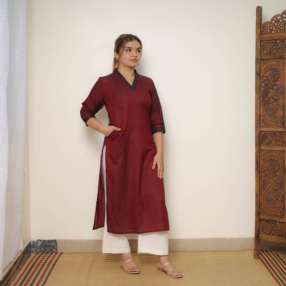 Maroon - Cotton Straight Dharwad Kurta 08