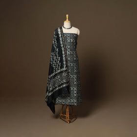 Black - 3pc chanderi silk unstitched hand batik dress
