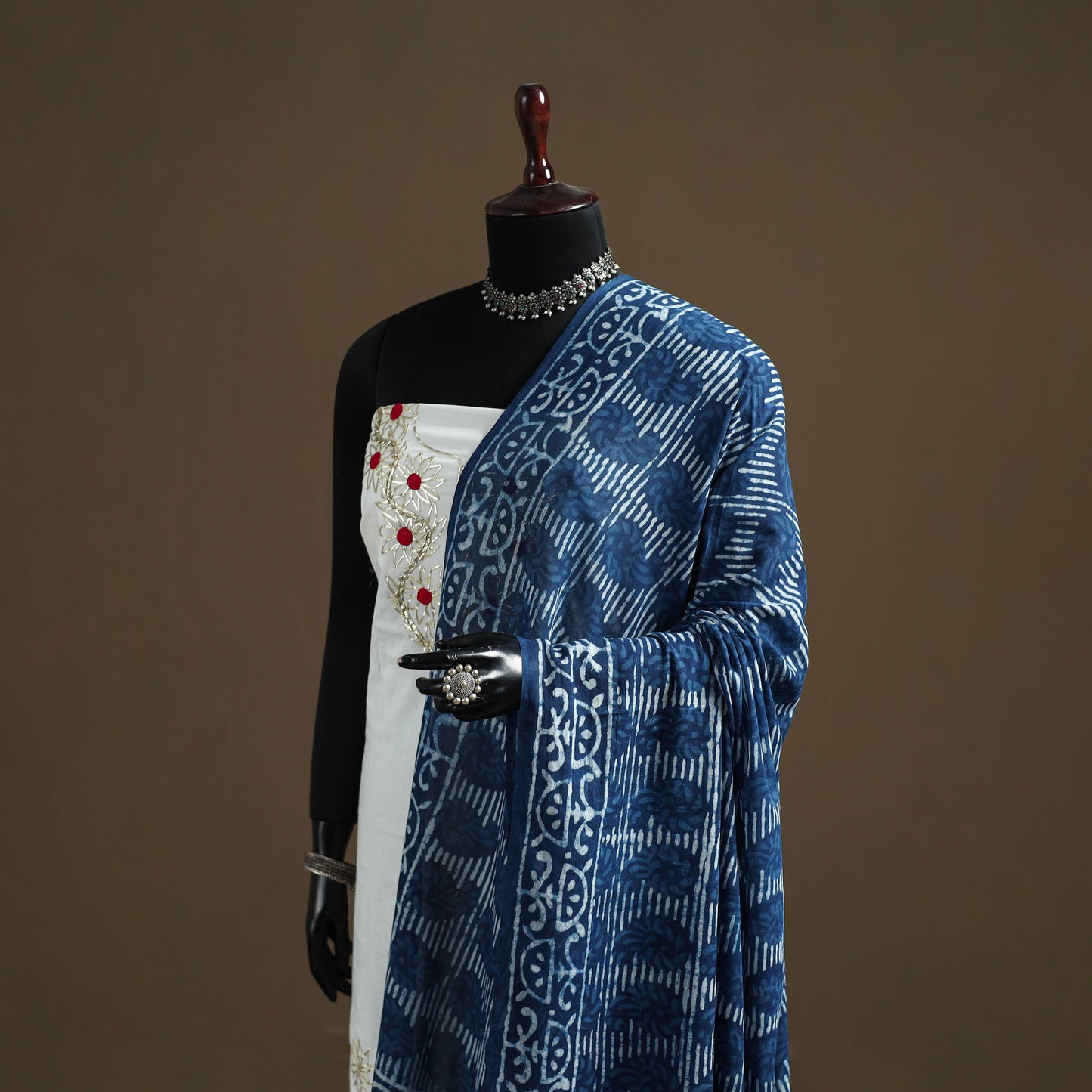 Blue - Indigo Bagru Hand Block Print Natural Dyed Pure Mul Cotton Dupatta 62
