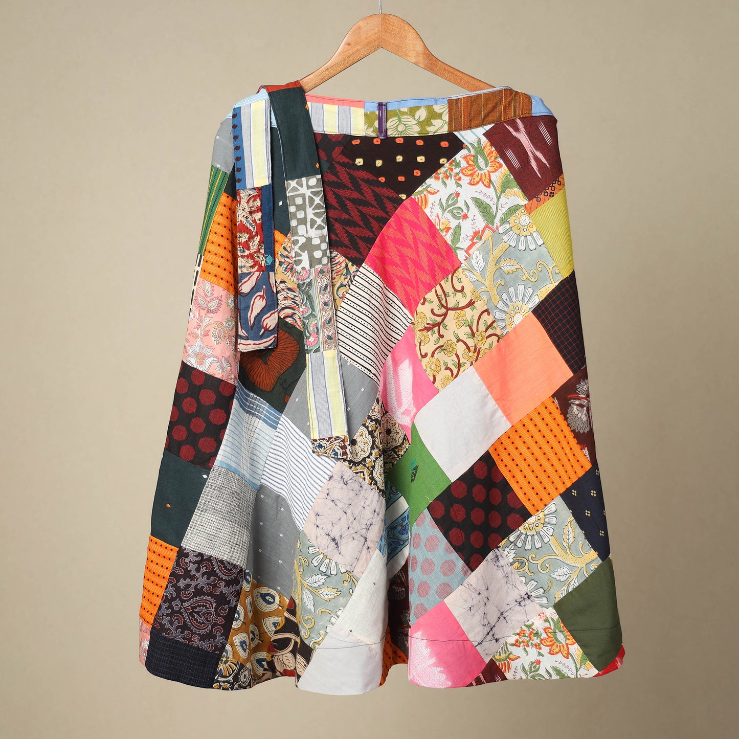 Multicolor Wrap Around Patchwork Cotton Skirt